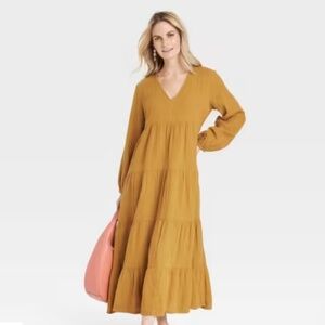 NWT Women's Long Sleeve Maxi Tiered Gauze Dress - Universal Thread